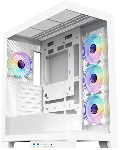 CiT Pro Diamond XR White Mid-Tower PC Case - ATX Tower - 4 x CiT Celsius Dual-Ring Infinity Fans Bundled - Dual Four Millimetre Tempered Glass Gaming PC Open Frame with USB Type C