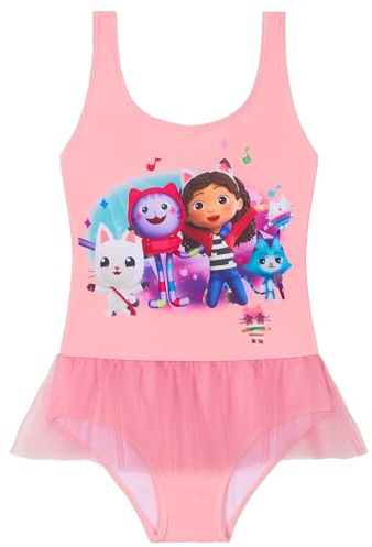 Gabby Dollhouse Maillot de Bain Fille, 1 Piece Longue Maillots pour Plage Piscine (Rose, 5-6 Ans)