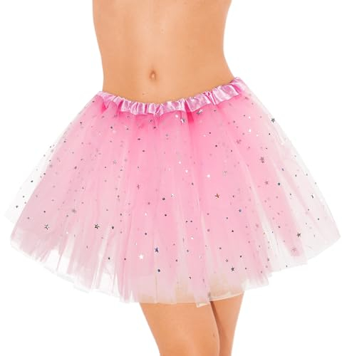 WLLHYF Tutu-Rock 3-lagig Tüll Pailletten Stern Ballett Tanzröcke Prinzessin Party Kostüm Tutu Festliches Party-Kostüm für Mädchen Damen Kleinkind Baby Weihnachten Geburtstag(Stern Rosa 40cm