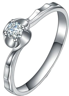 Freundschaftsringe Damen, Eheringe Diamant PT950 Platin Blume Lab Diamant 0.12CT Weiß Brillantschliff VVS mit Größe 56 (17.8) Personalisiert