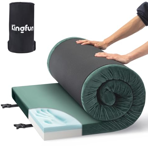 Kingfun CertiPUR-US Camping-Matratze aus Memory-Schaum, wasserdicht, aufrollbar, für Erwachsene, bequeme, dicke Boden-Schlafmatten für Auto, LKW, Zelt mit abnehmbarer Reisetasche, Kinderbett, Grün