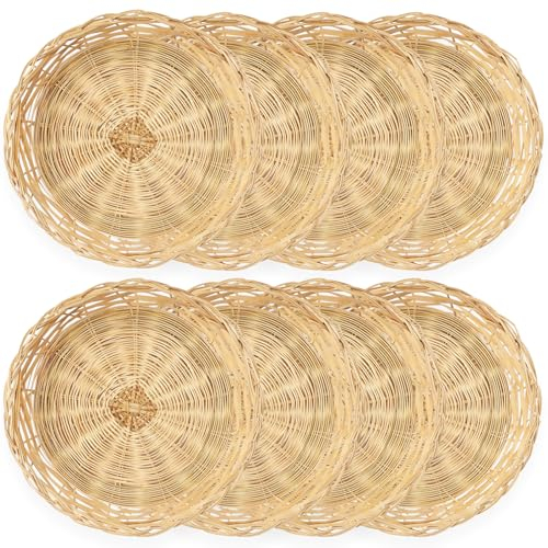 Cheardia 8 Pack Bamboo Wicker Plate Holders, 10 Inch Reusable Natural Bamboo Dinnerware Charger Plates for Home Party Daily Dining Picnic