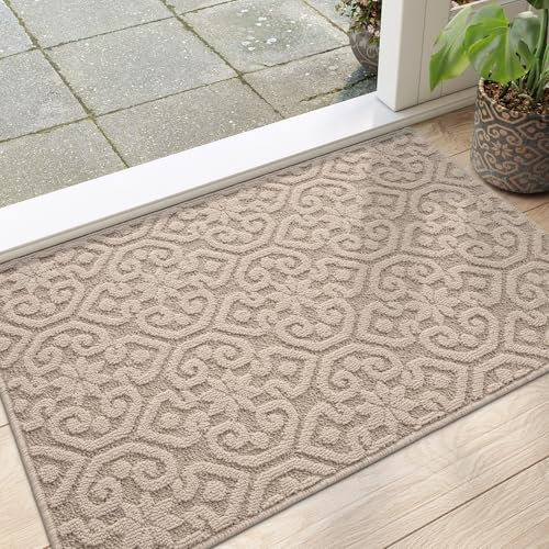 DEXI Schmutzfangmatte 61 x 92cm, rutschfest Fußmatte Innen, waschbarer Fussmatte, absorbierend Türmatte für Eingang, Haustür, Patio, Flur, Beige