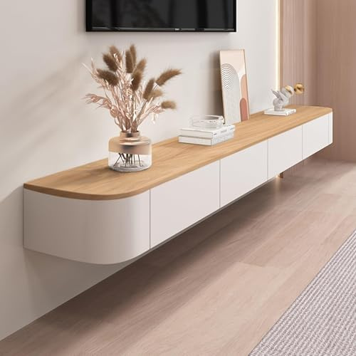 LIUJHGH Schwebender TV-Ständer, wandmontierte TV-Regale mit Türen, Medienkonsole, großer TV-Aufbewahrungsschrank, moderner Bauernhaus-TV-Ständer(Wood,160CM)