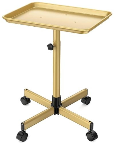 ZWQXZX Friseurwagen Salonwagen Salon-Tablettwagen, Aluminium-Salon-Rolltablett, Höhenverstellbarer Allzweckwagen, Salon-Tablett Auf Rädern Bedienungswagen Arbeitswagen Rollwagen(Gold)