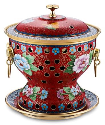 HHCTEBEC Cloisonné-Kupfer-Hot Pot, Vintage, Traditioneller Chinesischer Einzel-Kupfertopf, Alter Peking-Kupfertopf, Separater Topf, Rindfleisch-Kupfertopf,J
