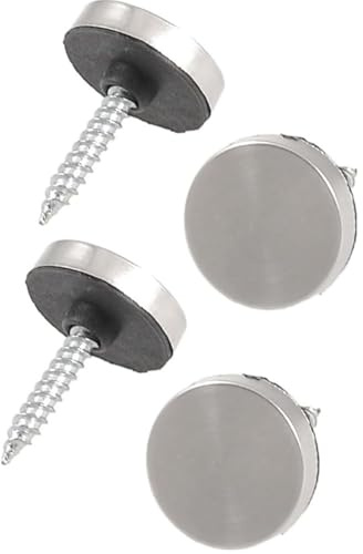 TOP-VIGOR 18mm Screw Cover Caps, 4Pcs Brushed Mirror Screw Caps, Silver | Stainless Steel Decorative Mirror Nails with Caps, Screw Caps Covers Fasteners for Glass Mirrors Bathroom Advertising Sign