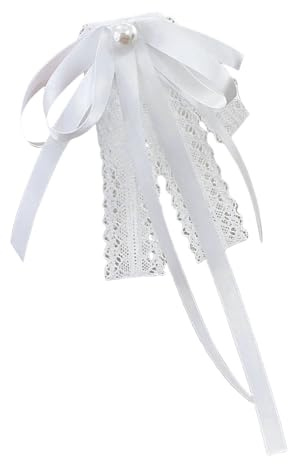 alloneslife Fliege, Schleife, Damen-Brosche, Spitzenband, Brosche, Anstecknadel, Studentenuniform, Hemd, Jabot-Kragen, Perlen, vorgebundene Schleife, Krawatte, Clip, Anstecknadel (weiß), weiß, See