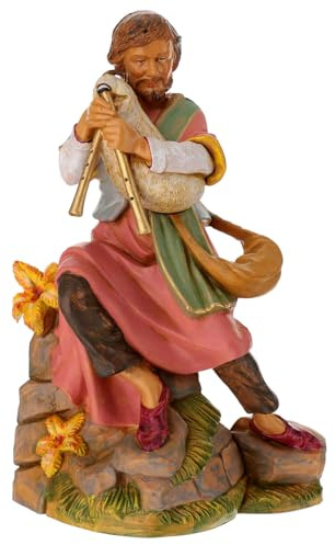 Holyart Krippen von Fontanini: Sitzender Hirte mit Dudelsack, für 30 cm Krippe, Fontanini