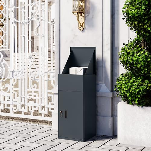 VEEHAUS Cassetta delle lettere nera grande in lamiera zincata, per esterni, grande, XL e cassetta postale, per pacchetti, cassetta delle lettere con scomparto per pacchi (portello, antracite)