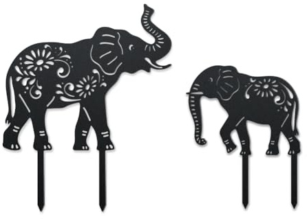 WADORN Estacas decorativas de metal para jardín, silueta de elefante, decoración de patio, amante de los animales, estatua de planta de metal para exteriores, decoración de jardín para patio, césped