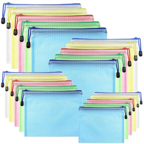 KOOSREEL Dokumentväska med dragkedja, A3/A4/A5/A6, 5 färger, PVC, transparent, dokumentväska, dragkedja, nät, för resor, för kontor, resor, tillbehör (20 stycken)