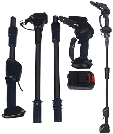 2-in-1 Cordless Chainsaw & Pole Saw, 2 x 1.5Ah Rechargeable Battery Chainsaw with Rod Up to 5.9ft Reach, Electric Tree Cutter for Garden Trimming Pruning, Gift for Him Black