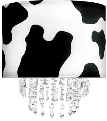 Lampenschirm mit Kuh-Druck, mit Acrylperlentropfen, Tiertrommel, Stoff-Lampenschirm für Hängelampe, Tisch und Stehlampe, niedliche Partyzimmer-Dekoration für Enkelkind, Kinder, Teenager, 30 cm