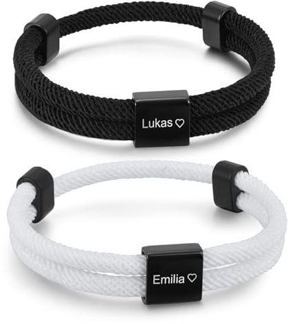 XUANPAI Partner Armbänder mit Gravur Personalisierte Geschenke – Jahrestag Geschenk für Sie Ihn Partnerarmbänder mit Namen Buchstabe Verstellbarer Personalisiert Armbänder für Paare Geburtstag