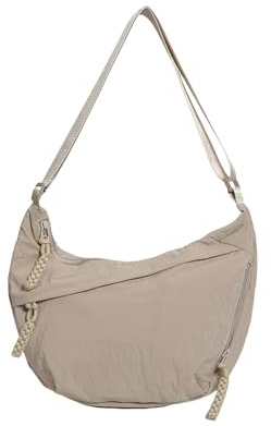 AYNKH Borsa a tracolla con tracolla regolabile, borsa a spalla in nylon, tinta unita, borsa messenger casual per donne e uomini, viaggi, scuola, lavoro, bianco, Talla única