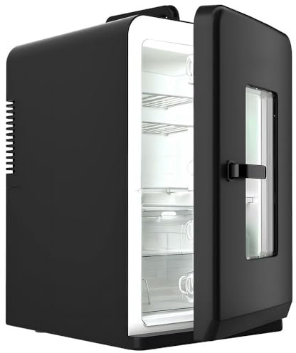 Alivio 15L Mini Fridge Heating Cooling, Portable 21 Cans On Road AC/DC Personal Fridge for Cars, Office, Travel, Beach, Bedroom, Beauty, Drinks, Thermoelectric Cooler and Warmer (Black)