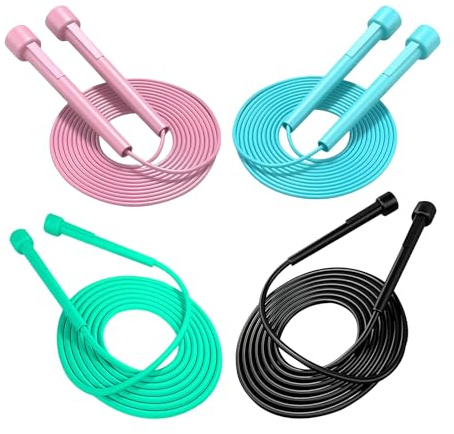 2.8m Springseil Kinder, 4 Stück Verstellbare Springseile, Rope Skipping Seil für Kinder 5-12 Jahre, Ideal für Sportunterricht, Freizeitaktivitäten und Familienfitness