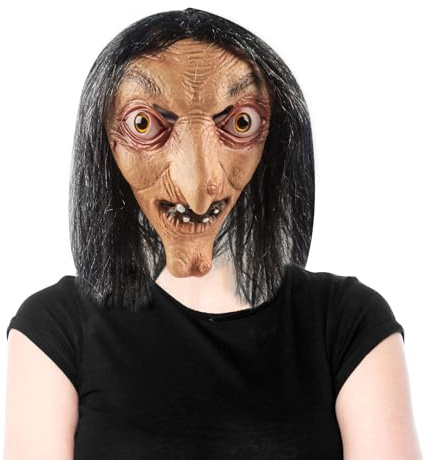 Phlognfy Halloween Hexen Latex Maske, Halloween Gruselige Hexenmaske, für Erwachsene Karneval Partys Cosplay Kostüm Zubehör
