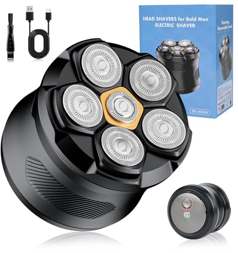 Afeitadora Cabeza Hombre - 6D Impermeable con Cabezales Flotantes Magnéticos, Seco/Mojado, Fácil Limpieza, 150 Min de Autonomía, Tipo-C, Ideal para Viajes y Cuidado Personal