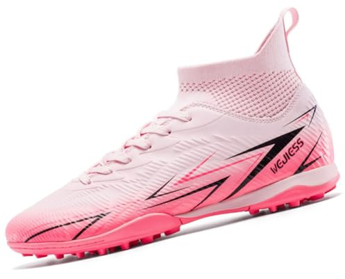 WEJIESS Fußballschuhe Herren High Top Fussballschuhe TF Kinder Stollenschuhe Jugendliche Athletics Trainingsschuhe Football Schuhe Hallsportarten Fußball Stiefel Pink 39 EU