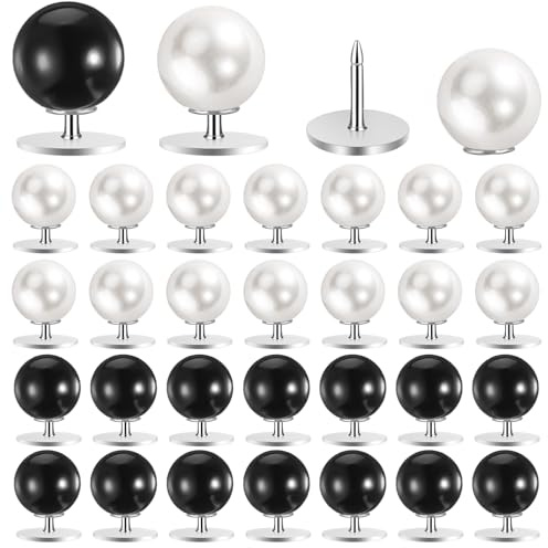 30 Sets Pearl Buttons No Sew Buttons for Clothes 10mm Removable Pearl Brooch Pins Reusable Fixed Pins Multipurpose Decorative Crafts Button for Shirt Blouse Dress Sweater Shawl for Women Black White