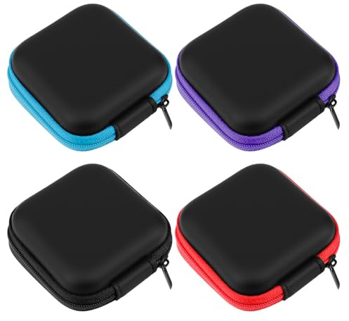 LXUEJIE Kopfhörer Tasche, 4 Stück Mini Eva Kopfhörer Case 7.7x7.7x3.3cm Ohrhörer Schutztasche für In-Ear Earphones, MP3 Player, Schlüssel, U Festplatte