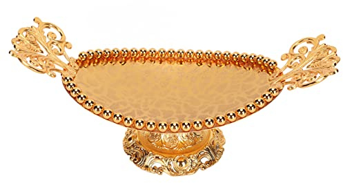 Nurnesy Serving Tray Engraved Texture .5x24cm Alloy Decorative Practical Ellipse Beverage Serving Tray for Wedding