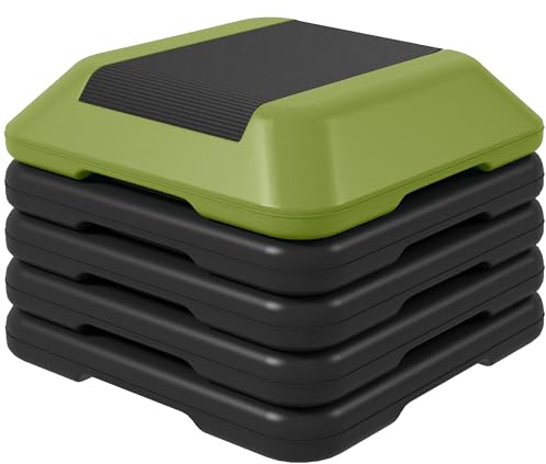 SPORTNOW Step de Aeróbic Step para Fitness Stepper Antideslizante con Altura Ajustable de 10/15/20/25/30 cm Carga 150 kg para Entrenamiento en Casa Gimnasio Verde