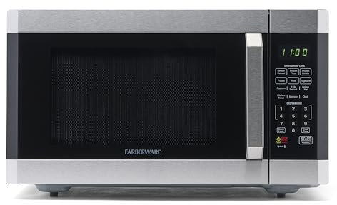 Farberware 1.6 Cu. Ft. Countertop Microwave Oven – 1100 Watts Power, Smart Sensor Auto Cook Settings, Defrost, Easy Clean and Child Safety Lock - Stainless
