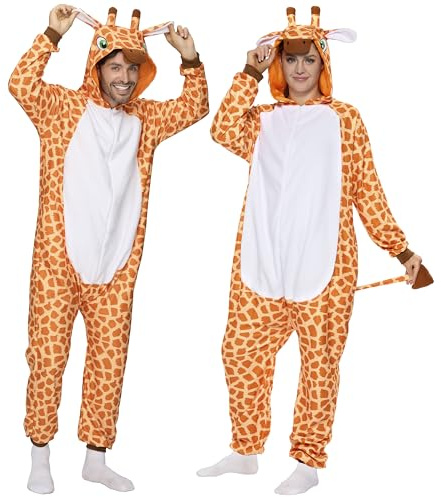 Spooktacular Creations unisex vuxen giraff plysch overall med hatt och svans för halloween kostymfest, gUL, M