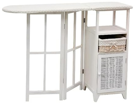 Mueble PLANCHERO DUERO Mueble para Planchar Mimbre Y Madera Blanco. Plegable. Blanco. Decoracion (110*36*87)