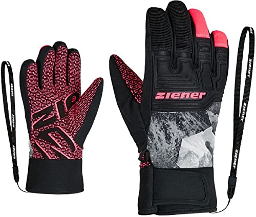 Ziener Kinder Ski-Handschuhe/Wintersport, Wasserdicht, Atmungsaktiv, Trendig, Primaloft LANUS AS, Grey Mountain Print.neon pink, 3,5, 801983