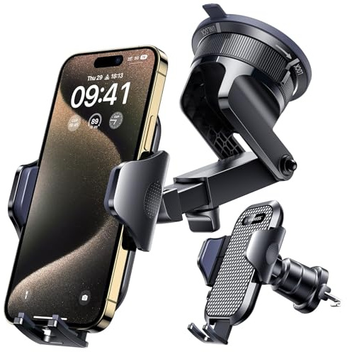 [True Military-Grade] Car Phone Holder VANMASS [Upgraded Strongest Suction&Clip] Cell Phone Mount for Dashboard Windshield Vent Wall,Truck Cradle Stand for iPhone 17 Pro Max 16 15 14 Android,Ink Black