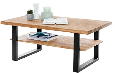 Möbel-Store24 Couchtisch Wohnzimmertisch Ablage Wildeiche geölt Tiara 115 cm
