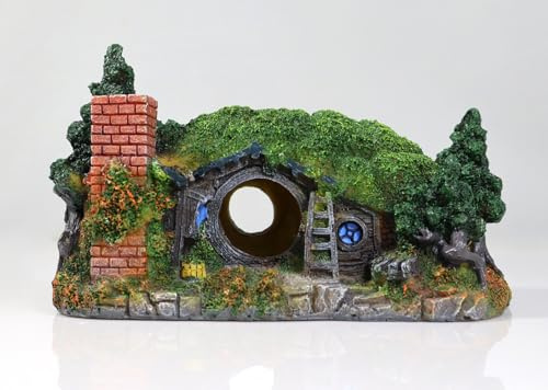 PTFJZ Hobbit Fish Tank Decorations Reptile House Hidden Hole Landscaping for Aquarium and Reptiles Decorations Mini Garden Decorating Two Sizes (S)