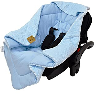 DANKA® Einschlagdecke für Babyschale, Kinderwagen, Kindersitze und Maxi Cosi - Baby Decke für Neugeborene, 80x80cm, mit Kapuze und Klettverschluss für Winter und Sommer, ganzjährig - Blau