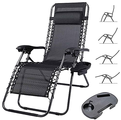 BAKAJI Sedia gravità Zero Sdraio da Giardino Poltrona Relax Pieghevole Salvaspazio con Vassoio Tubolari Acciaio 22mm Reclinabile Tessuto in Oxford Traspirante Terrazzo Piscina Esterno (Nero)