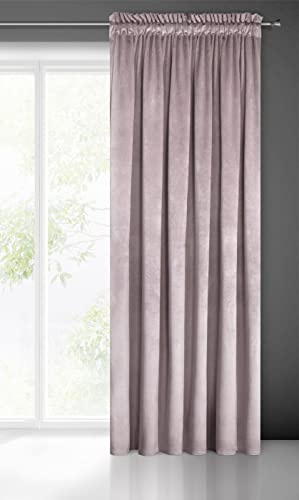 Eurofirany PIERRE Soft Plain Opaque Velvet Curtain with Rufflette Tape For Rail - 1 Unit, Fluffy Panel Drape Classic Glamour Elegant Living Room, Bedroom, 215 g/m2, W55 x L118, Altrosa