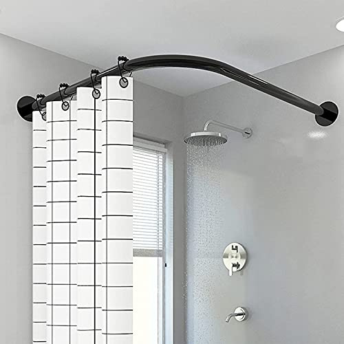 Duschstange Ohne Bohren Edelstahl Duschvorhangstange Teleskopstange L Form Winkelstange FüR Duschvorhang Einfacher Montage(Color:90-130cm*90-130cm)