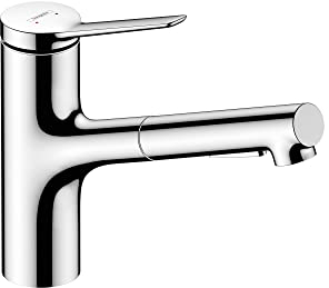 hansgrohe Zesis Chrom Einhand-Küchenarmatur, Küchenarmaturen mit herausziehbarem Sprüher, Wasserhahn für Küchenspüle, Chrom 74800001