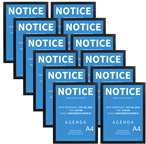 RLAVBL A4 Picture Frames Set of 12, Black Magnetic Photo Frame with Self Adhesive Backing for Window, Tile Wall, Fridge, and Door - Perfect for Ads, Notices, Licenses, Prints, and Certificates