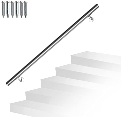 Randaco Edelstahl Handlauf Treppengeländer Geländer Wandhandlauf Wand Treppe inkl. Wandhalterung und Endkappen, für Innen & Außen Treppen Balkon Brüstung, Länge:110 cm
