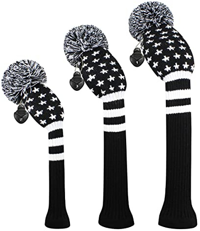Scott Edward Stickad pom pom golf huvudbonad set för drivrutinträ, Fairway och Utilities, Drickhuvudskydd, träörngott, andra klubbfodral