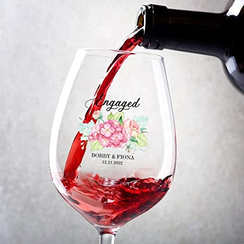 Rimego Juego de 2 copas de vino, adorno de Navidad de compromiso personalizado 2023, copas de vino tinto de 17 onzas, copas de vino de tallo largo, copas de vino tinto