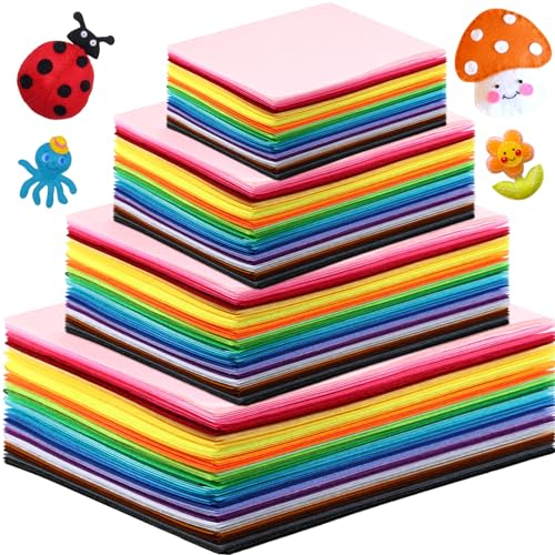 Newwiee 320 Filzbögen in 4 verschiedenen Größen, Filzstoffbögen, verschiedene Farben, Nähstoff, farbige Filzquadrate, Bastelfilz für Kinder, DIY, Patchwork, Dekoration, Schulprojekte, 40 Farben