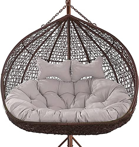 Dubbel Hängande Korg Swing Egg Stolsdyna, 2-sits Vattentät, Avtagbar Tjock Hängmatta Kudde, Byte Med Kudde, Vaggkudde Uteplats Trädgård Ryggdynor (Färg: Grå) (Color : Grau, Size : 150x110cm)