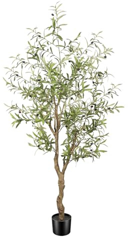 FEELEAD Artificial Olive Tree 6ft -Tall Fake Potted Olive Silk Tree with Planter Natural Olive Branches and Realistic Leaves - Faux Olive Tree for Home House Office Decor Indoor