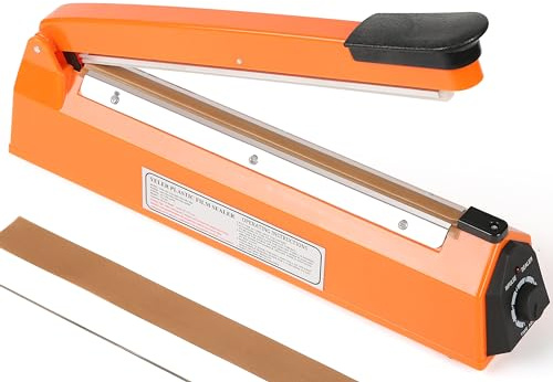 Yeler 12 Inch Impulse Heat Sealer Impulse Bag Sealer, Manual Poly Bag Heat Sealer Machine for Plastic Bags PE PP Bags with Extra Replace Element Grip (Orange)