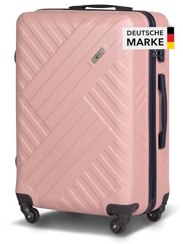 Xonic Design Reisekoffer - ABS Hartschalen Koffer mit 360° Leichtlauf-Rollen - hochwertiger Trolley mit Zahlenschloss in M-L-XL oder Set (Pastell Rosa, L)